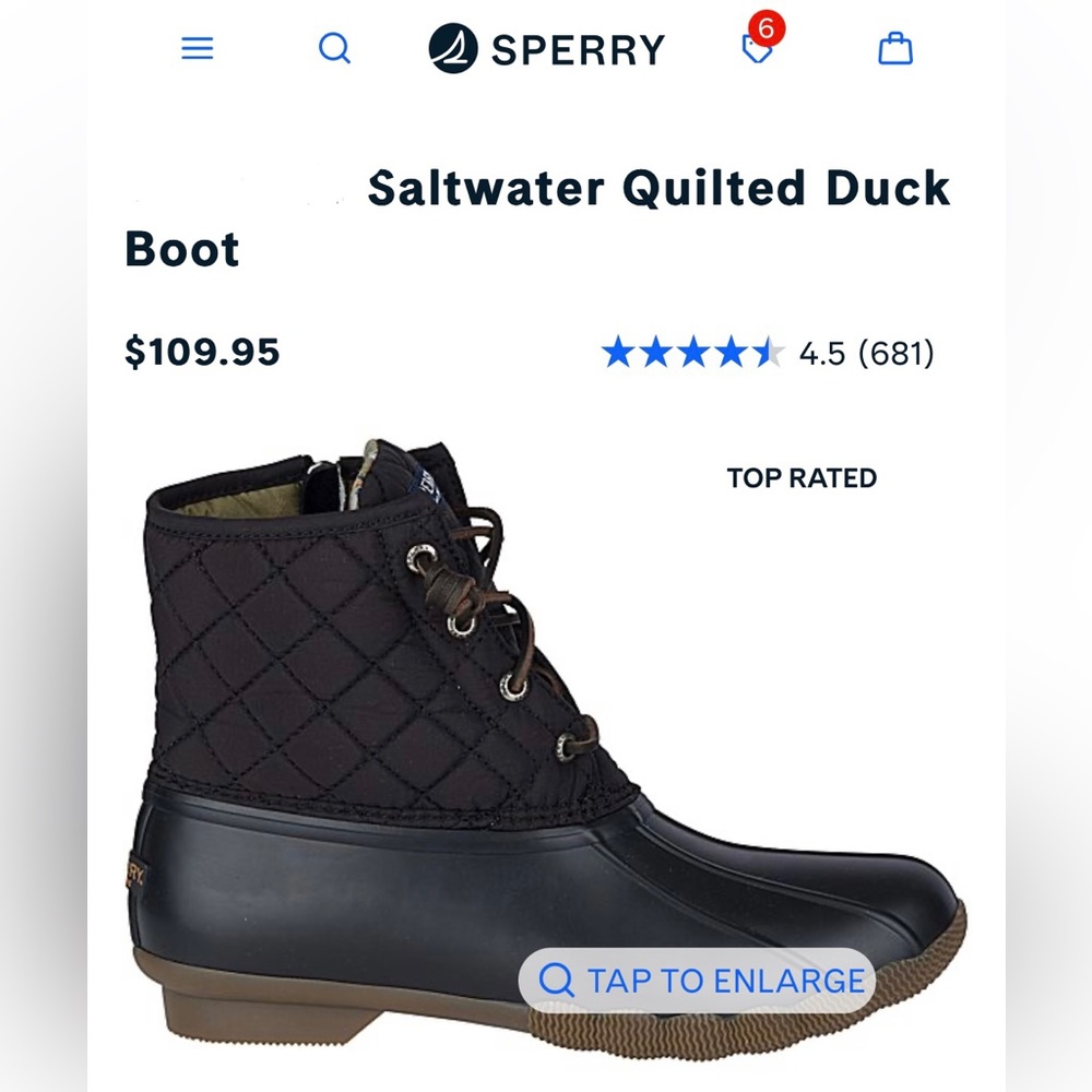 Sperry saltwater quilted duck boot. Girls Size 5m EUC